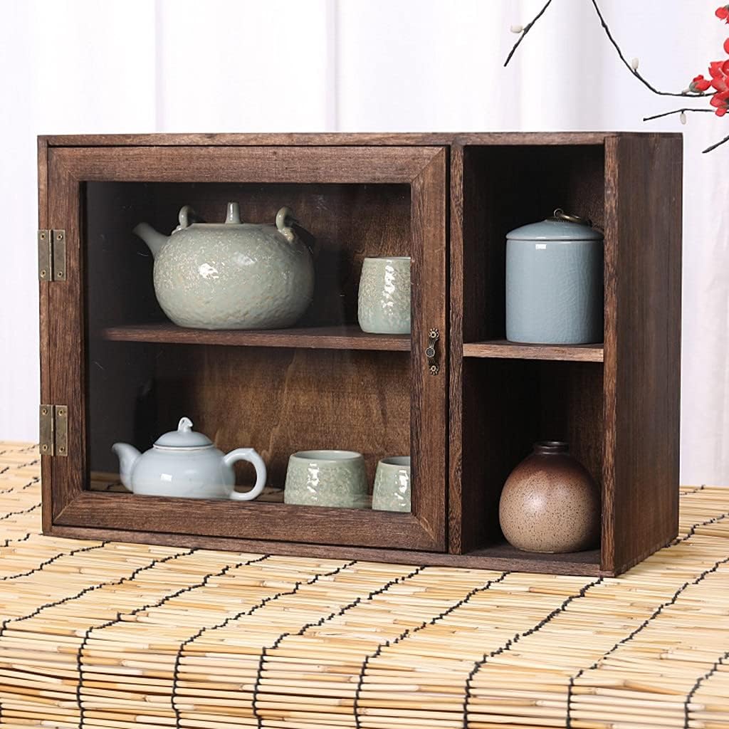 Solid Wood Dustproof Glass Desktop Storage Box Teapot Cosmetic Stationery Rack Tea Set Storage Cabinet Student