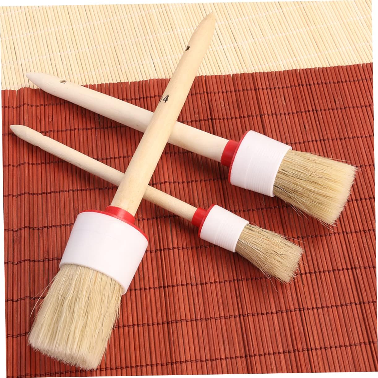 4pcs Bristle BBQ Brush Round Bristle Chalk for Oil Painting Wooden Handle Brush Grill Cleaning Tool