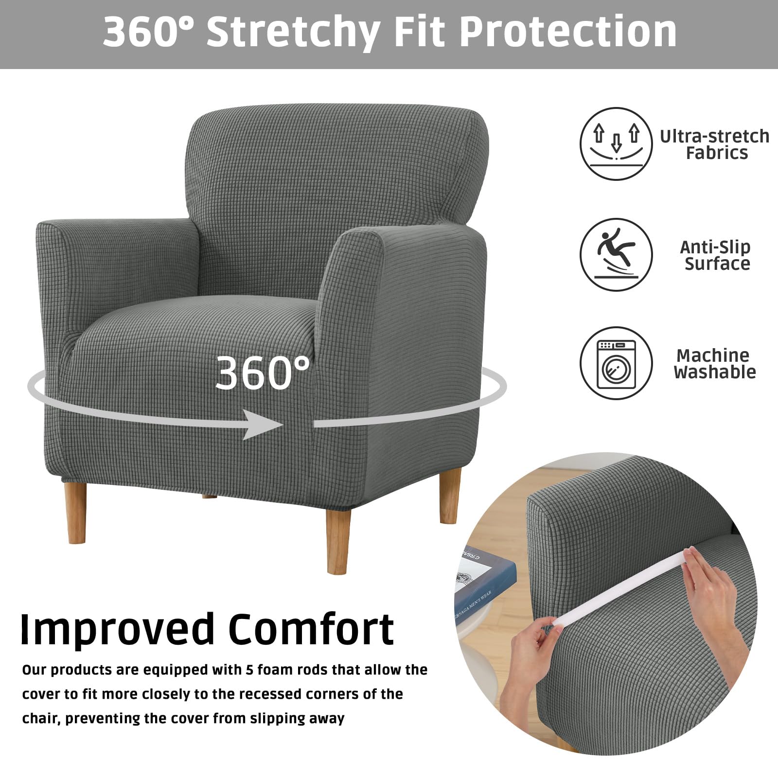 Niuoppy Armchair Covers Banquet Slipcovers, Stretch Arm Chair Covers, Single Armchair Slipcovers Anti-slip, Thicked Armchair Cover for 1 Seat Sofa Armchair Protector (Dark Grey) - Image 2