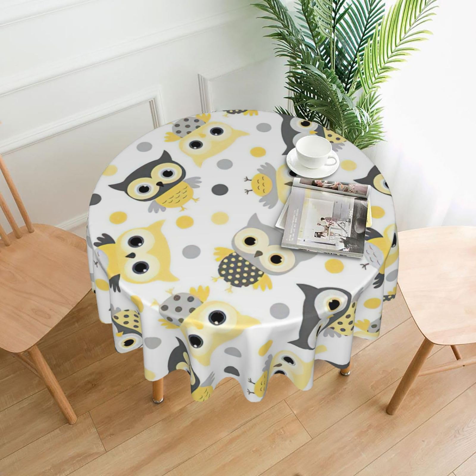 OKFSTY Animal Cartoon Owls Cute Print Round Tablecloth 60in for Wedding Elegant Polyester Cover for Party Reception Festive Dinner