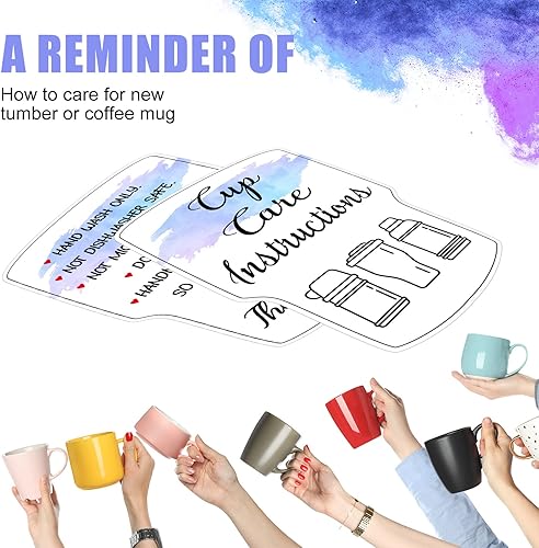 Miniatura 4 de Sureio 200 piezas de tarjetas de taza de vaso, instrucciones de cuidado de la taza, inserción de taza de cuidado del vaso para negocios,