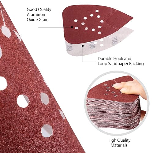 Miniatura 24 de Hojas de lijado de grano 120 para lijadoras de ratón Black and Decker, 50 piezas de papel de lija de 12 agujeros con gancho y bucle, papel de lija