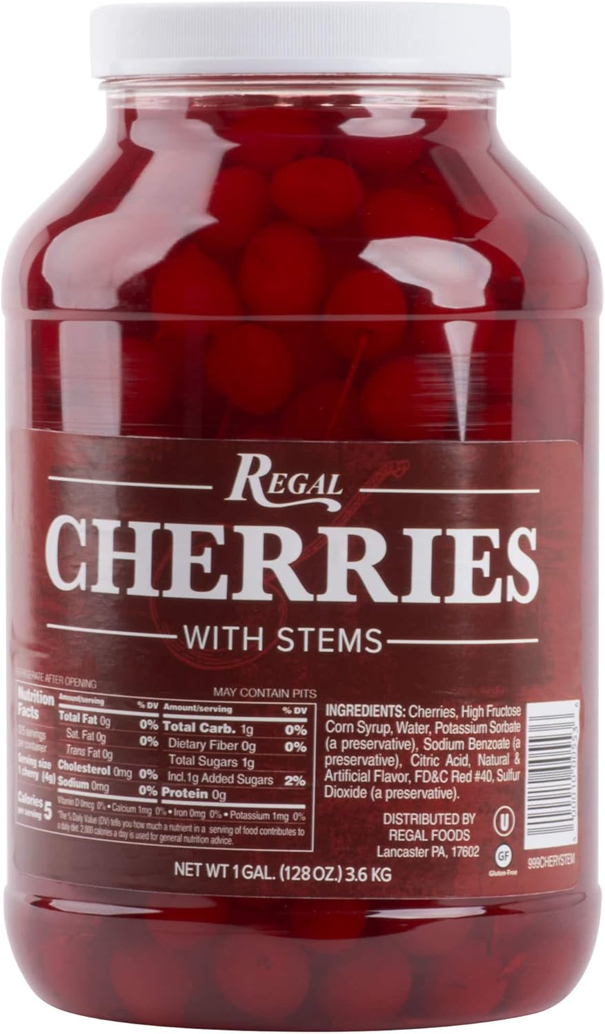 Regal Maraschino Cherries with Stems 1 Gallon Jar 4/Case Buy Online
