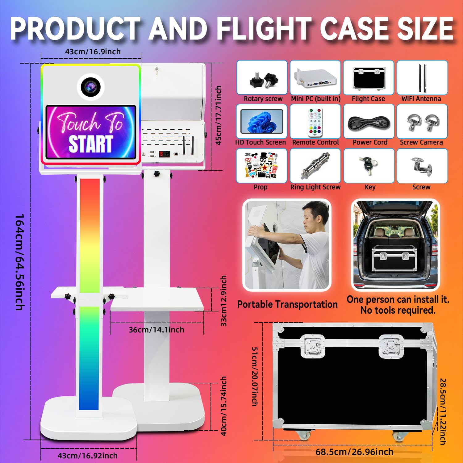 Macchina fotografica DSLR, fotobooth istantaneo, touchscreen da 15,6", mini PC integrato per selfie e feste di nozze (bianco, cabina fotografica + fotocamera) | Stampa istantanea e condivisione di foto, sincronizzazione musicale, luce RGB