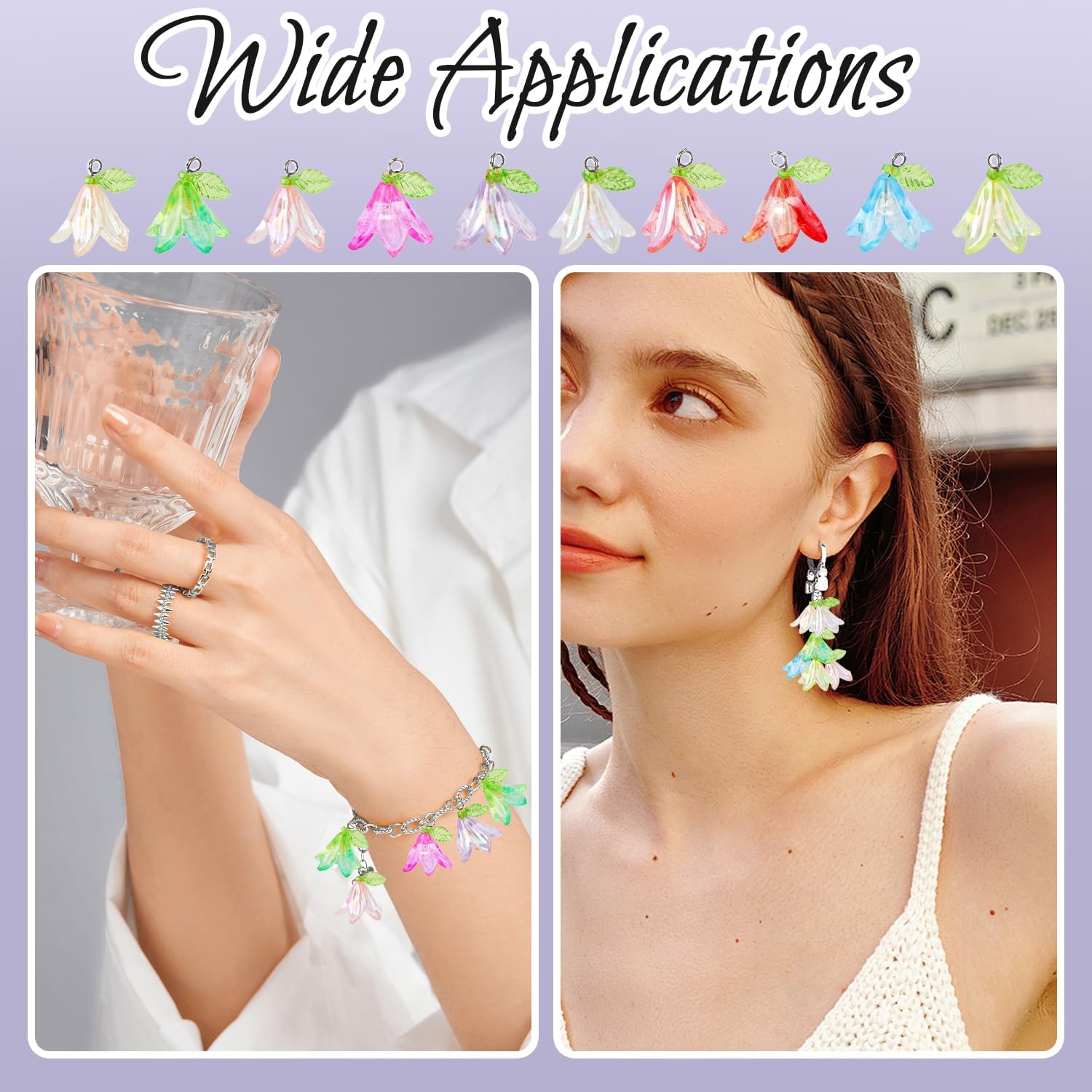 Flower Charms Pendants,BENOSPACE 40Pcs Acrylic Lily Flower Charms Silver Lily Floral Plastic Dangle Charm with Pearl Bead Hang Crafts Accessories DIY Necklace Bracelet Earring Jewelry Making Decoration - Image 6