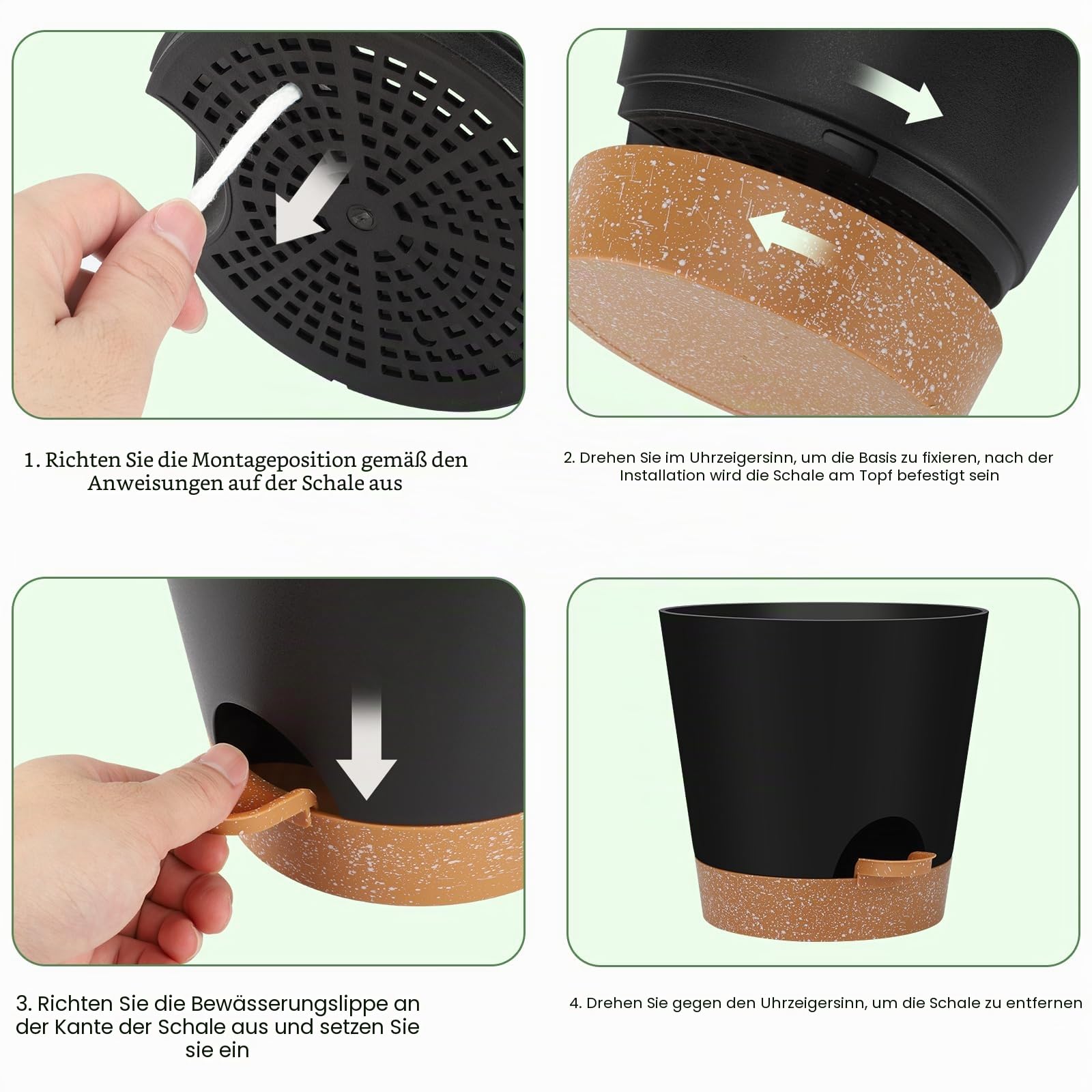 YNNICO Selbstbewässernde Pflanzgefäße für den Innenbereich mit Ablauflöchern und Untersetzern, 20,3 cm, 17,8 cm, 16,5 cm, 14,9 cm, 14,9 cm, Schwarz, 6 Töpfe