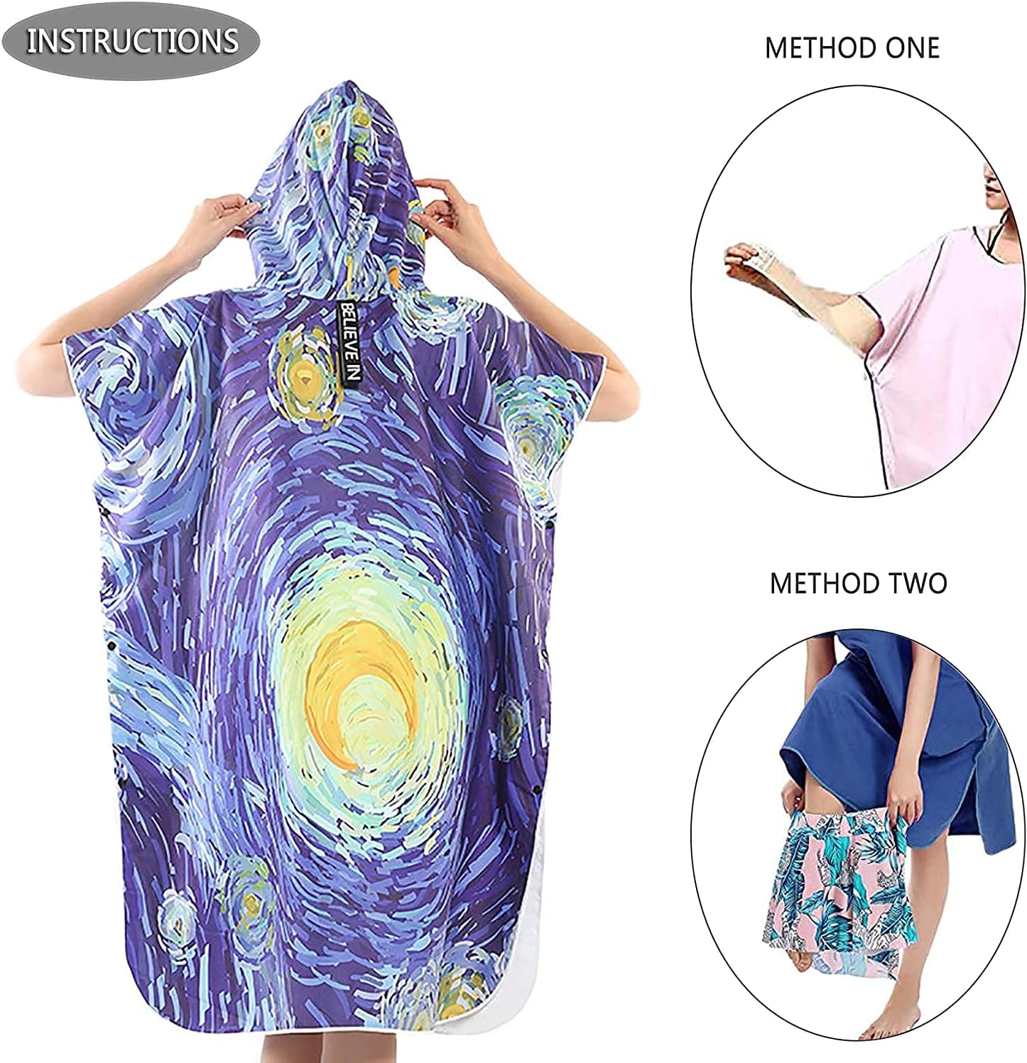 Beach Towels Sports Towel Changing Robe Hooded ​Poncho Towel for Beach Bath Swimming Surf Quick Dry Warm ​Towel One Size Fit All Men Women 811(Color:C)