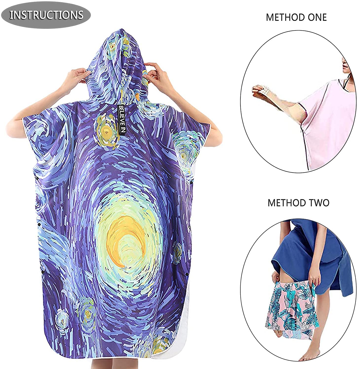 Poncho De Surf Serviette Poncho Poncho de surf Peignoir à langer avec capuche et bouton caché en microfibre Poncho de serviette chaude et légère pour hommes adultes, femmes, équipement de sports