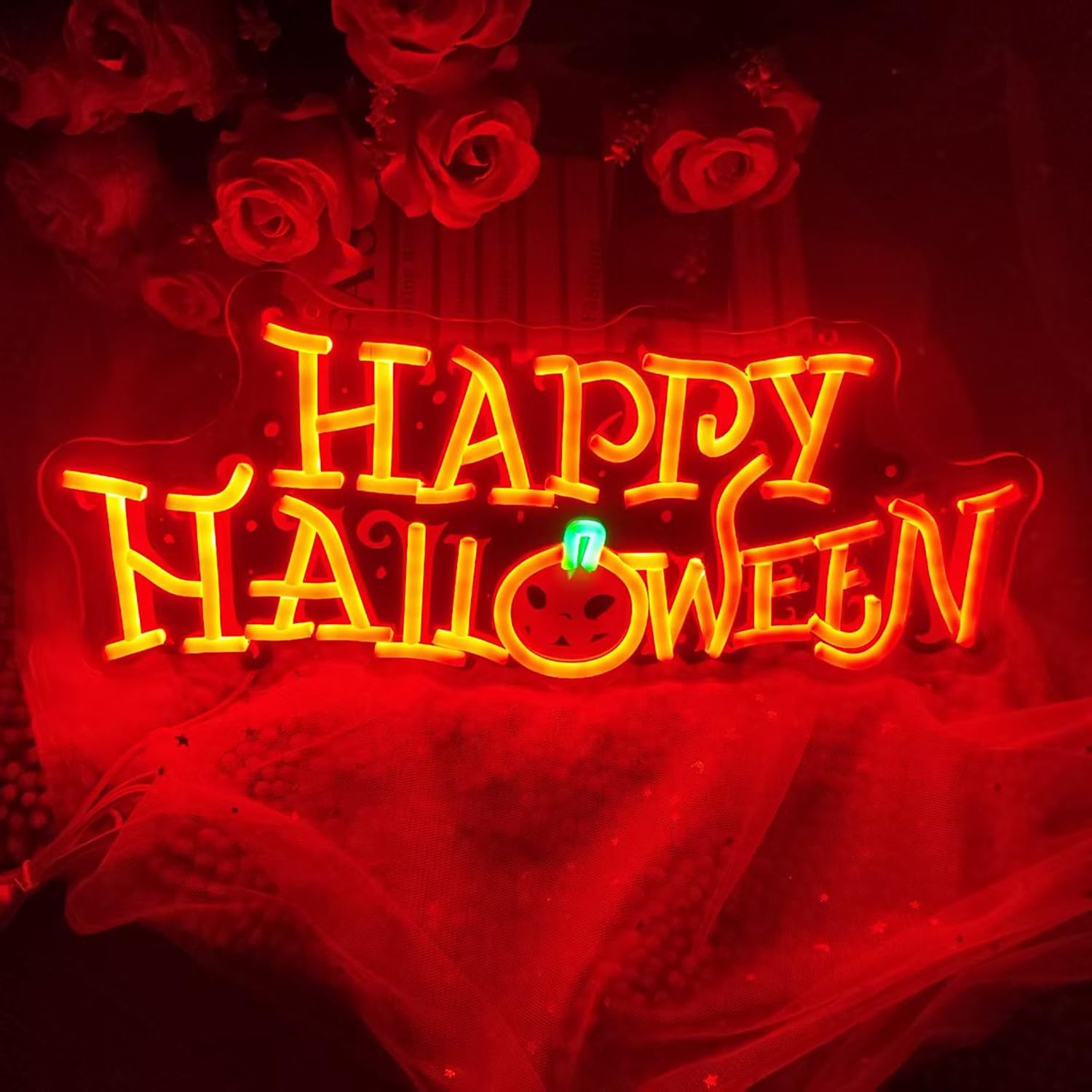 Großes Halloween Neonschild mit dimmbarem Schalter, USB Betriebenes Acryl Neon Schild LED Wanddekoration für Halloween Partys Deko, 17 x 10 Zoll
