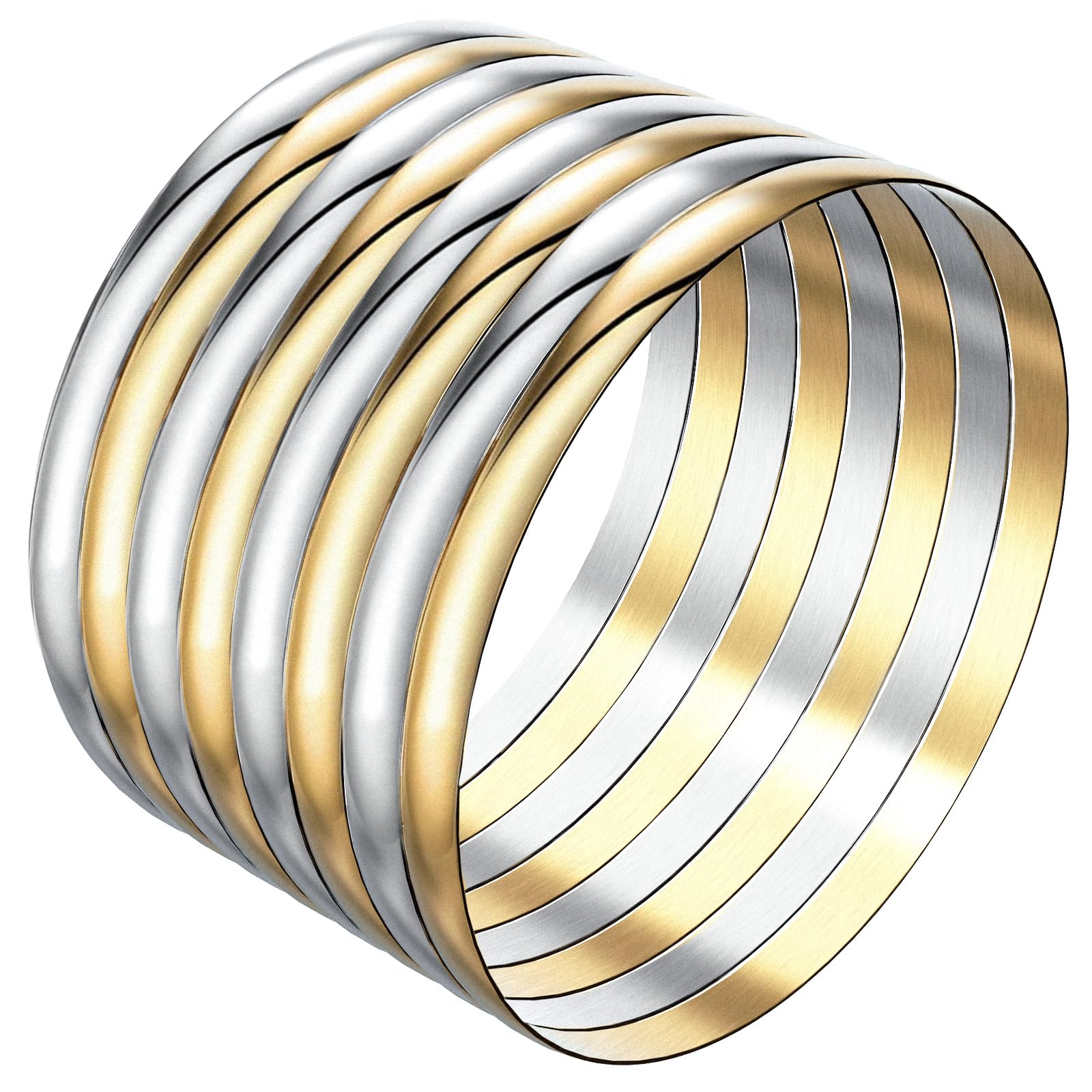 Linkidea Plus Size Bangle Bracelets Set for Women, Set of 8 Stainless Steel Extra Large Round Golden Bangles, 9.2 Inches XL