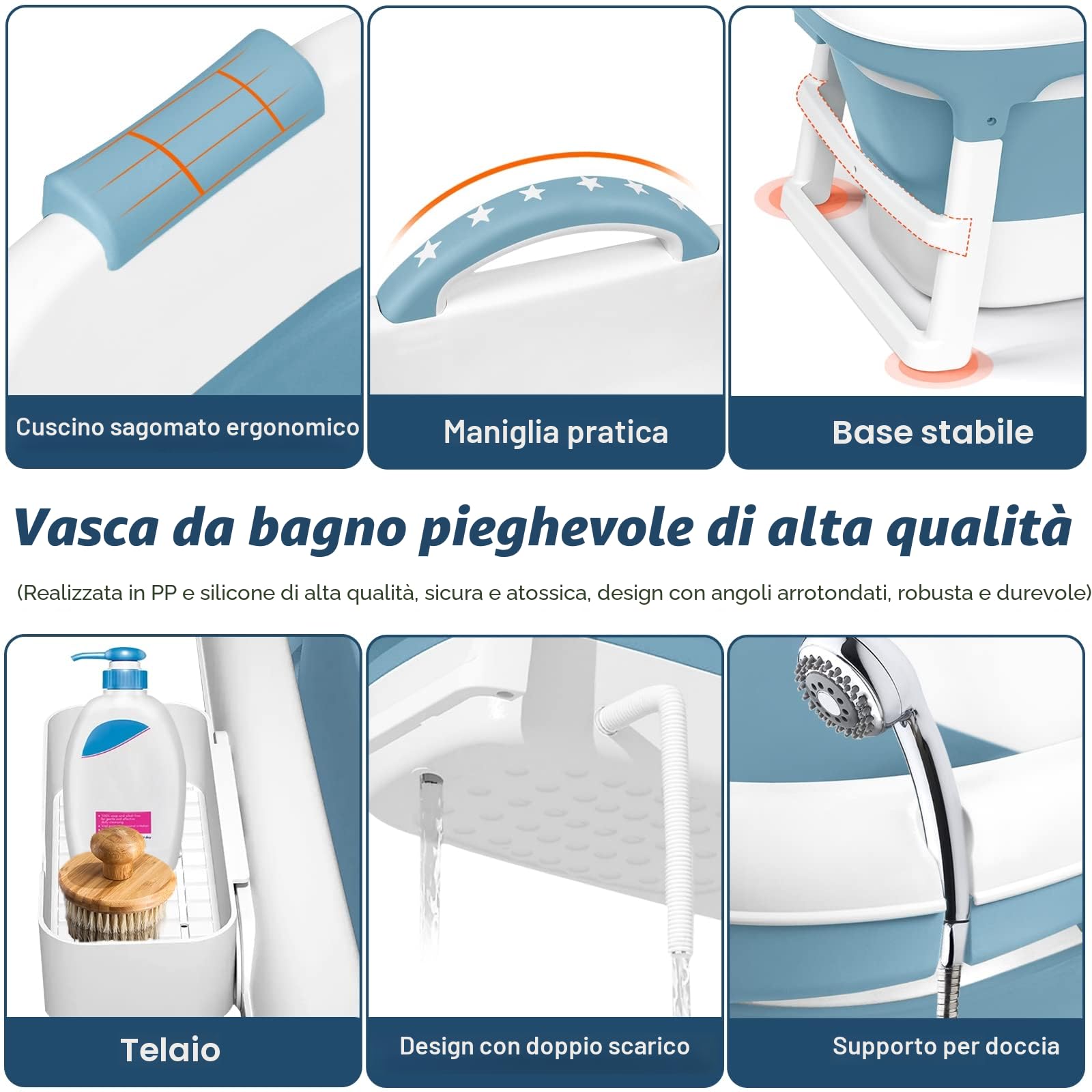 ACXIN - Vasca da bagno pieghevole, vasca da bagno mobile per adulti, con copertura rimovibile, cestino per il sapone e rotoli per massaggio, adatta per bagni piccoli e SPA, 118 x 62 x 53 cm