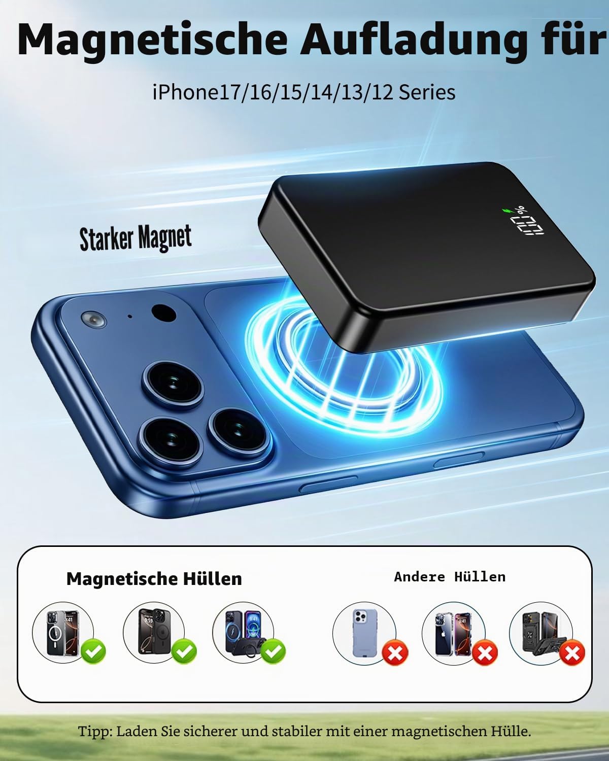 26800mAh Magnetische Powerbank, Mag-Safe-kompatibel, Schwarz
