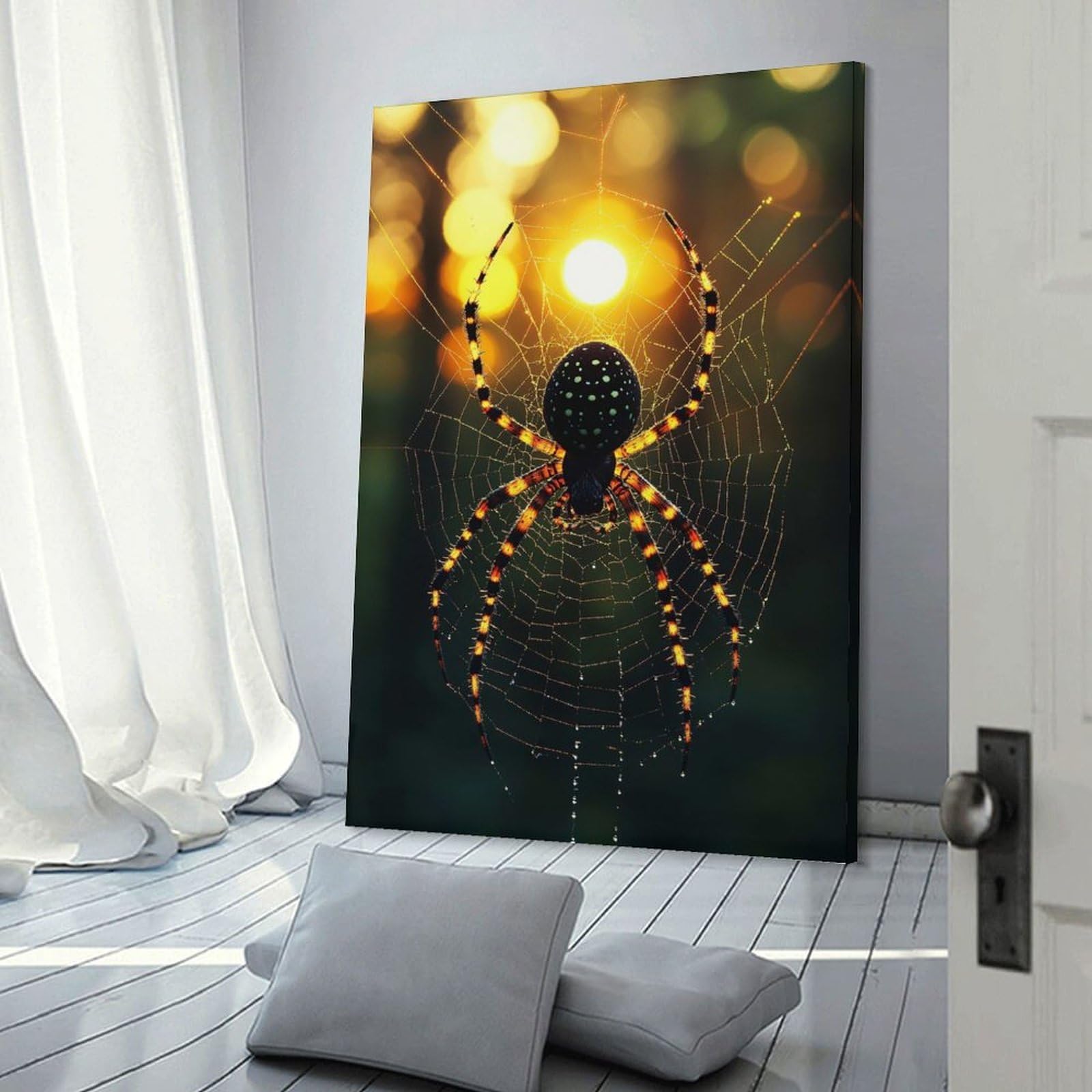 Junmoney Spider on A Web at Sunset Home Decor Wall Art, 20x30inch(50x75cm), for Bedroom Walls, Guest Spaces Or Lounges, A Warm Accent for Relaxed Interiors