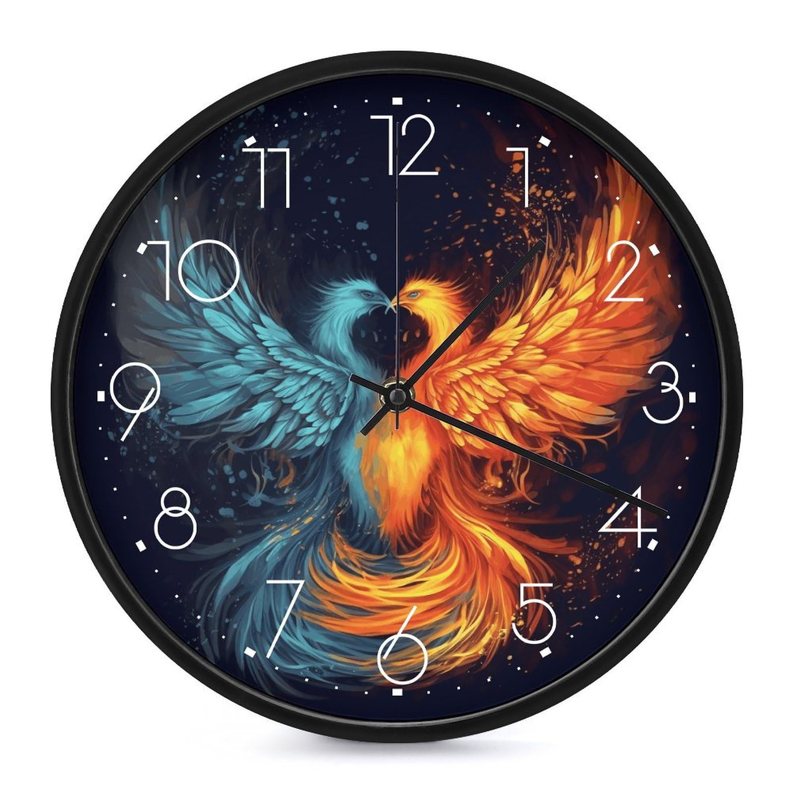 Horloge murale moderne Phoenix feu et eau sans bruit : la solution pour un salon design