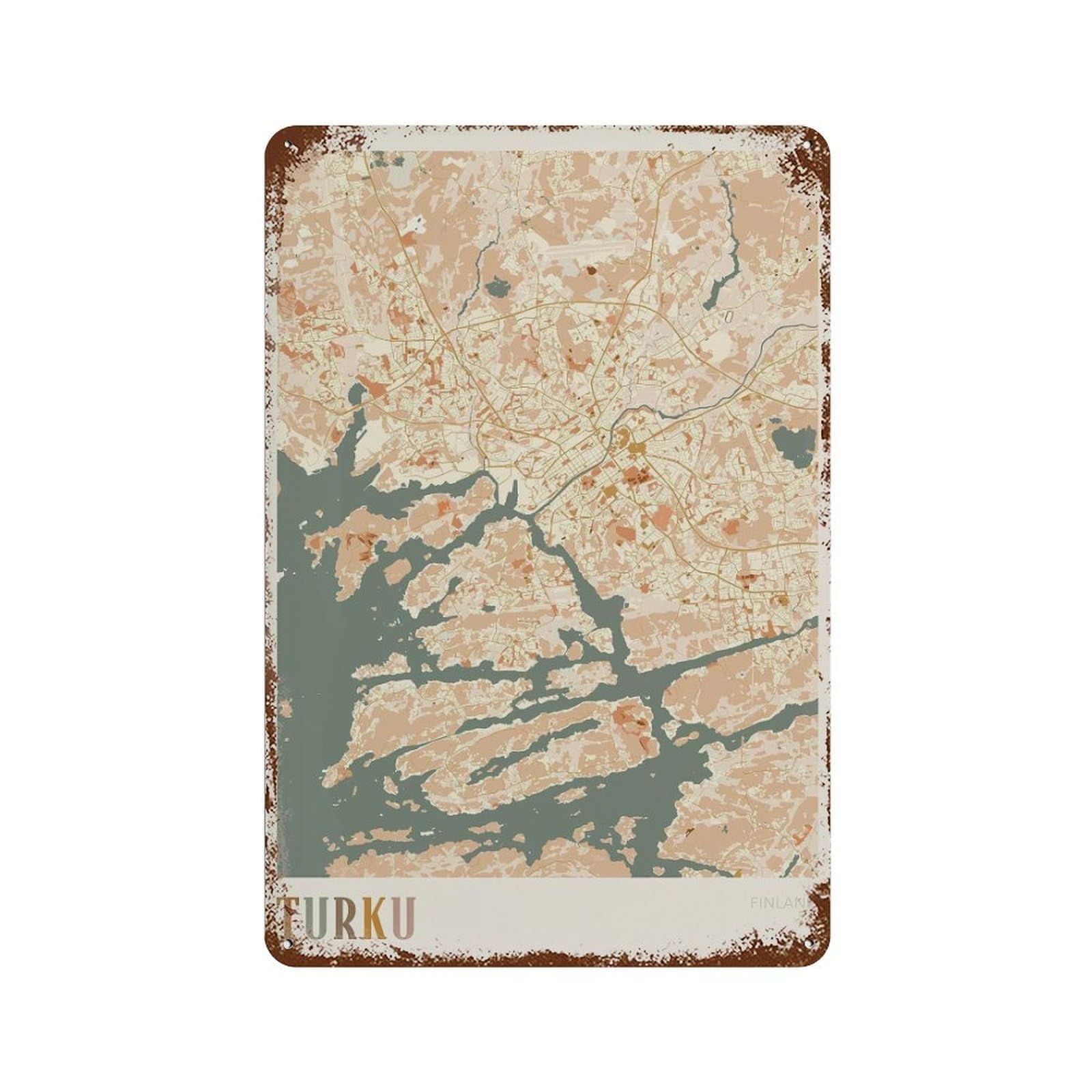 xiaoxiaoshen Turku Map Finland Travel Gift Boho Wall Decor Art Metal Tin Poster Modern Home Decor Art Home Bar Shop Decorations Vintage Sign 30x20cm