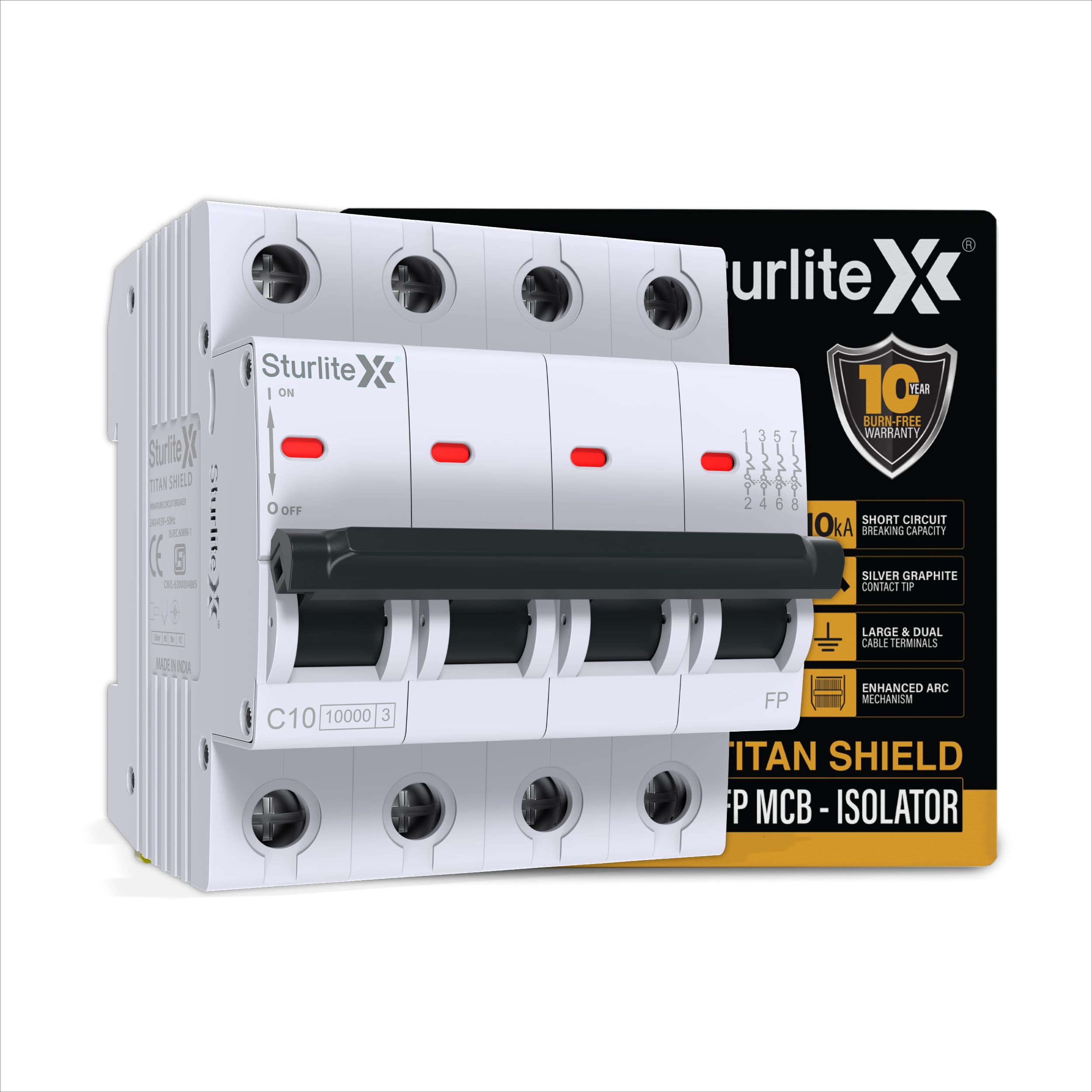 Sturlite Titan Shield 63A Four Pole MCB| Overload & Surge Protection| 10-Year Warranty| Durable Polycarbonate Housing| C-Curve Tripping| 63A Breaking Capacity-image-14