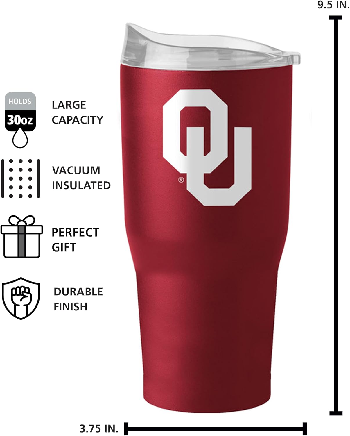 FANMATS NCAA 30 oz Powder Coat Tumbler — Stainless Steel | 30 Fluid Ounces | High -Lip Slider Lid | Team Color