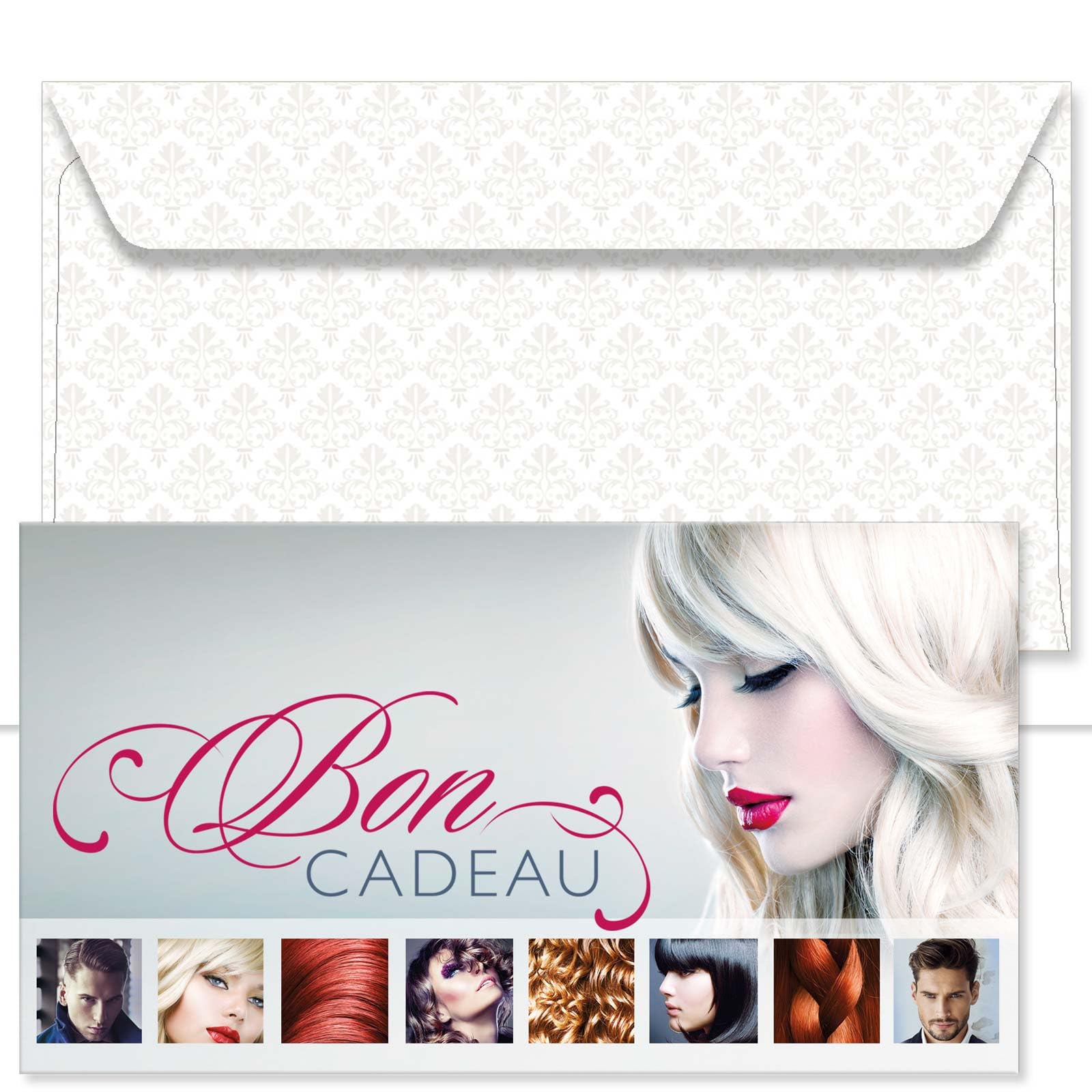 POS BON - 100 bons cadeaux à remplir avec enveloppe - formulaires imprimés pour des salons de coiffure K12002F-1-100-V1