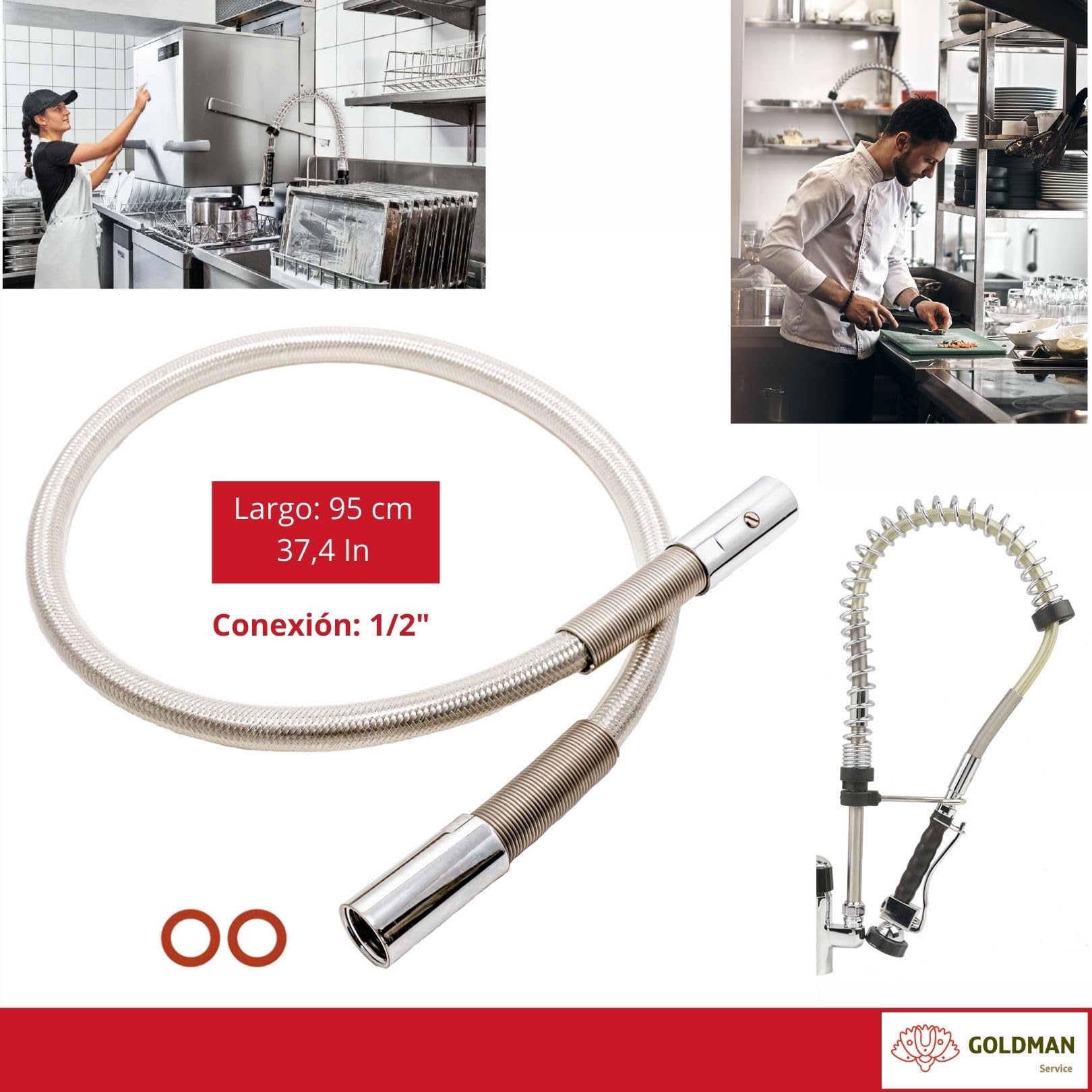 GOLDMAN SERVICE | Kit Grifo Extensible Rociador Spray Ducha | Manguera Flexible Acero Inoxidable Reforzada para Cocina Industrial Hostelería