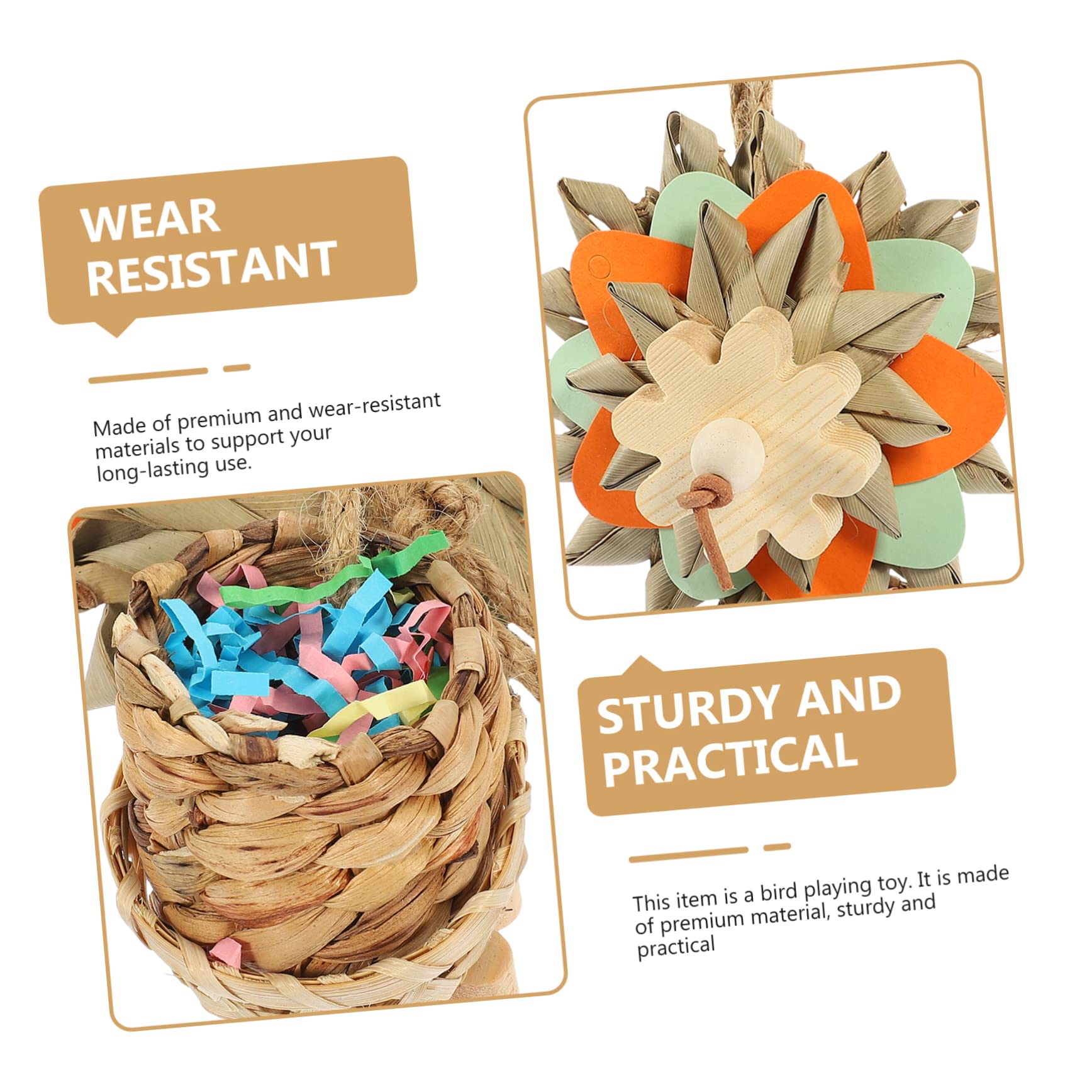 BESPORTBLE 4stücke Funny Bird Toy Für Papageien Handgefertigtes Kauspielzeug Aus Naturmaterialien Zum Spielen Und Entspannen Für Vogelarten Mit Bunten Palmblatt-Elementen Sicher Und