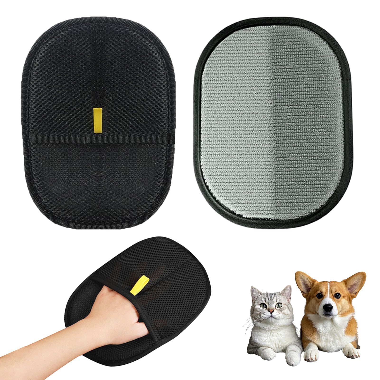 Zovator Lot de 2 gants d'épilation pour chats et chiens, gants de toilettage double face, réutilisables, pour canapé, voiture, meubles