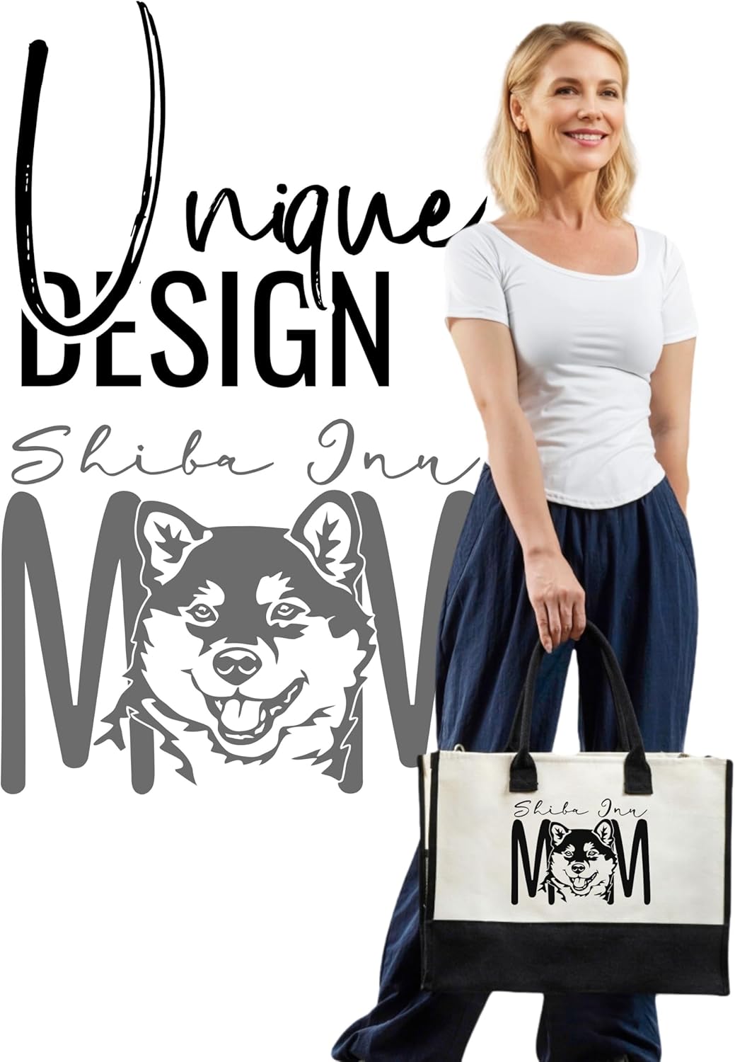 InnoBeta Shiba Inu Gifts Canvas Tote Bag, Shiba Inu Bag with Top Zipper Closure and Shoulder Strap for Birthday, Mother's Day, Christmas - Image 2