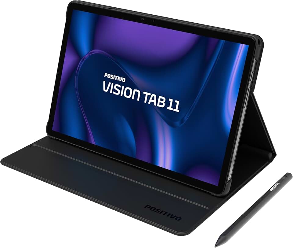 Tablet Positivo Vision TAB11 com Capa + Caneta 4GB RAM 128GB Wi-fi AC e 4G, Octa-Core 13MP + 5MP 6000mAh Tela 11“ Full HD IPS - Preto