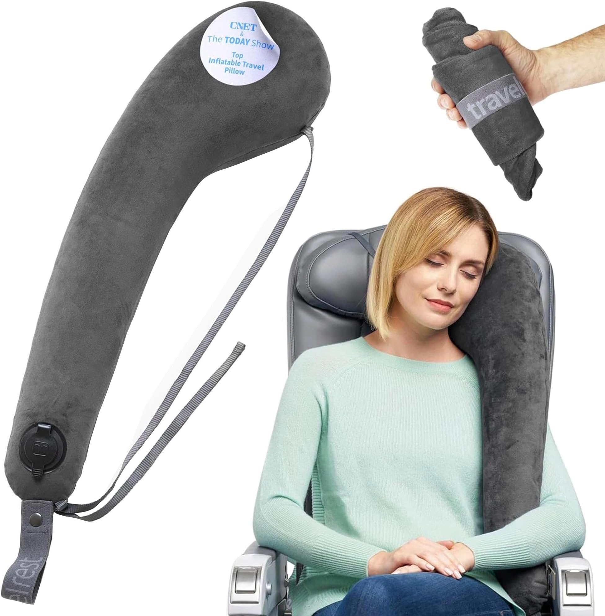 Travelrest Neck & Body Pillow - Attaches to Airline or Car Seat - Best for Airplane, Auto, Bus, Train & Office Napping