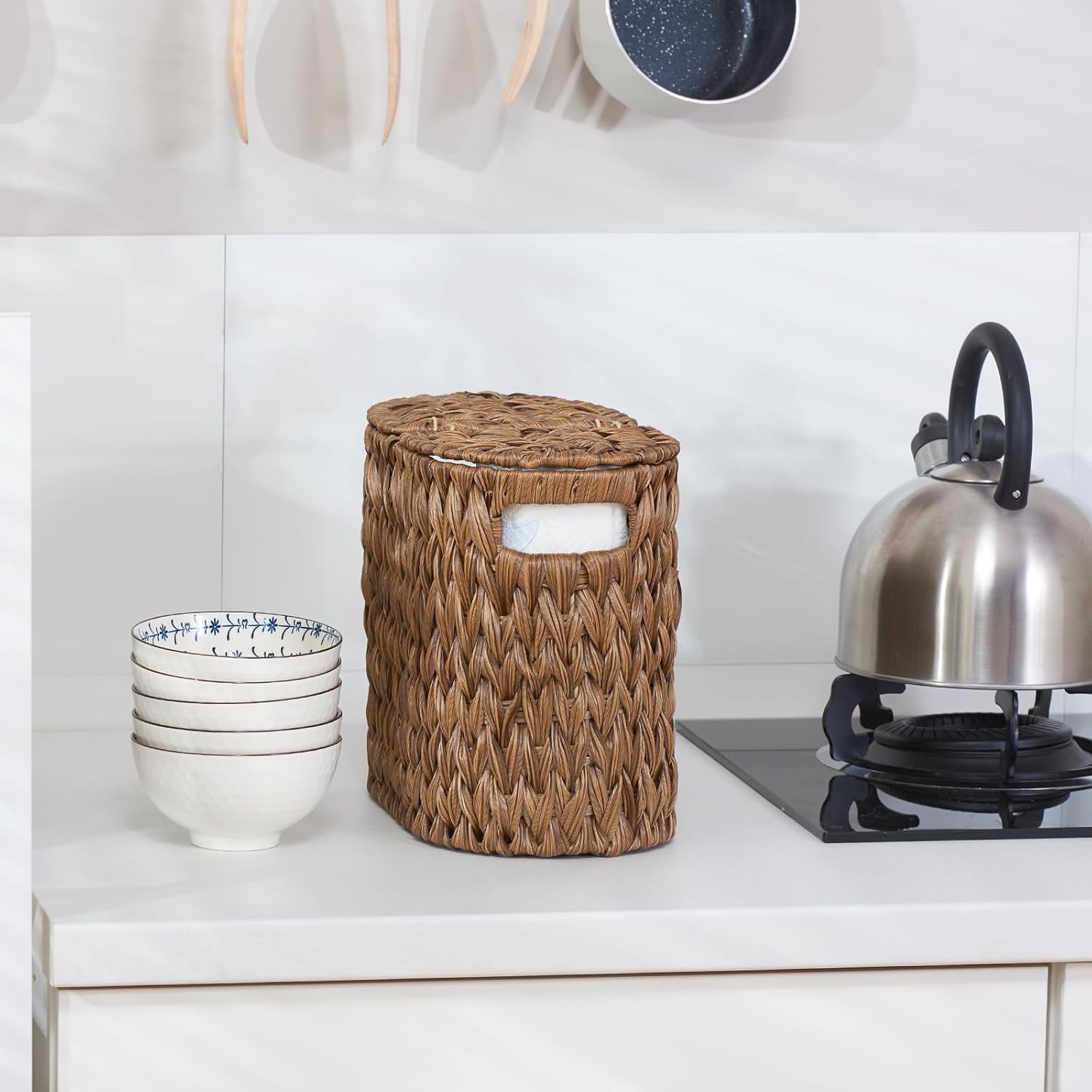 Toilet Paper Storage with Double Lid, Toilet Paper Basket for Storage, Waterproof & Freestanding Tissue Holder for Bathroom, 4 Rolls, Brown - Image 8