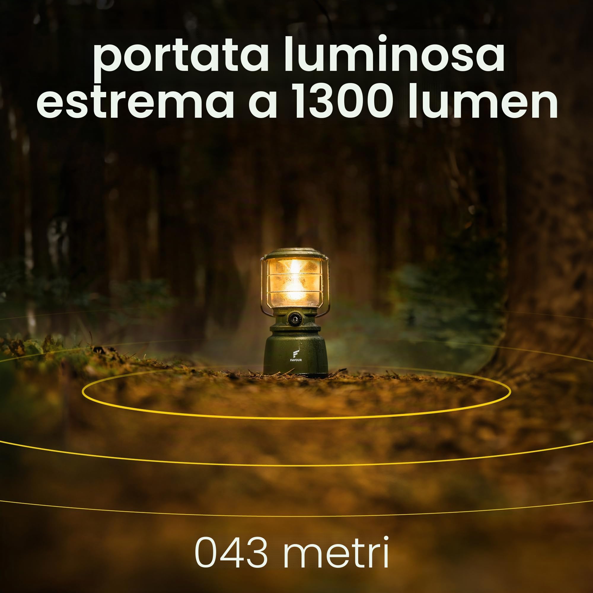 Lanterna da Esterno LED alta potenza 1300 Lumen, IP64 impermeabile e antiurto | Lampada da Campeggio a Batteria, gancio integrato, temperatura di colore regolabile, dimmerabile, verde