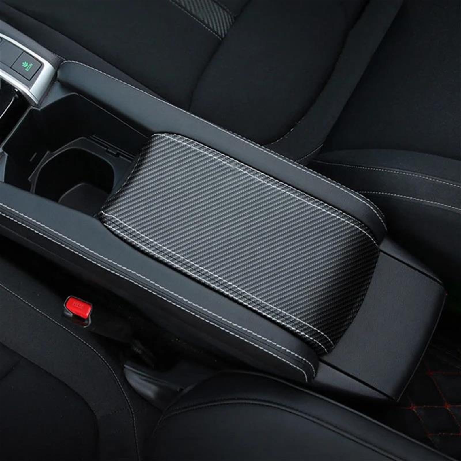Car Central Control Armrest Box Cover Sticker Decorative Leather for Civic 10th Gen 2016 2017(Carbon-Black Splice)