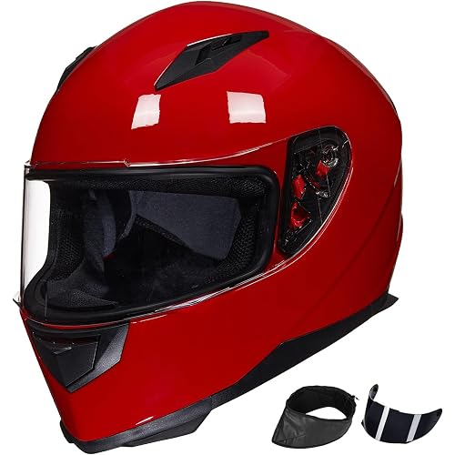ILM Full Face Motorcycle Street Bike Helmet with Removable Winter Neck Scarf + 2 Visors DOT Model ILM-313