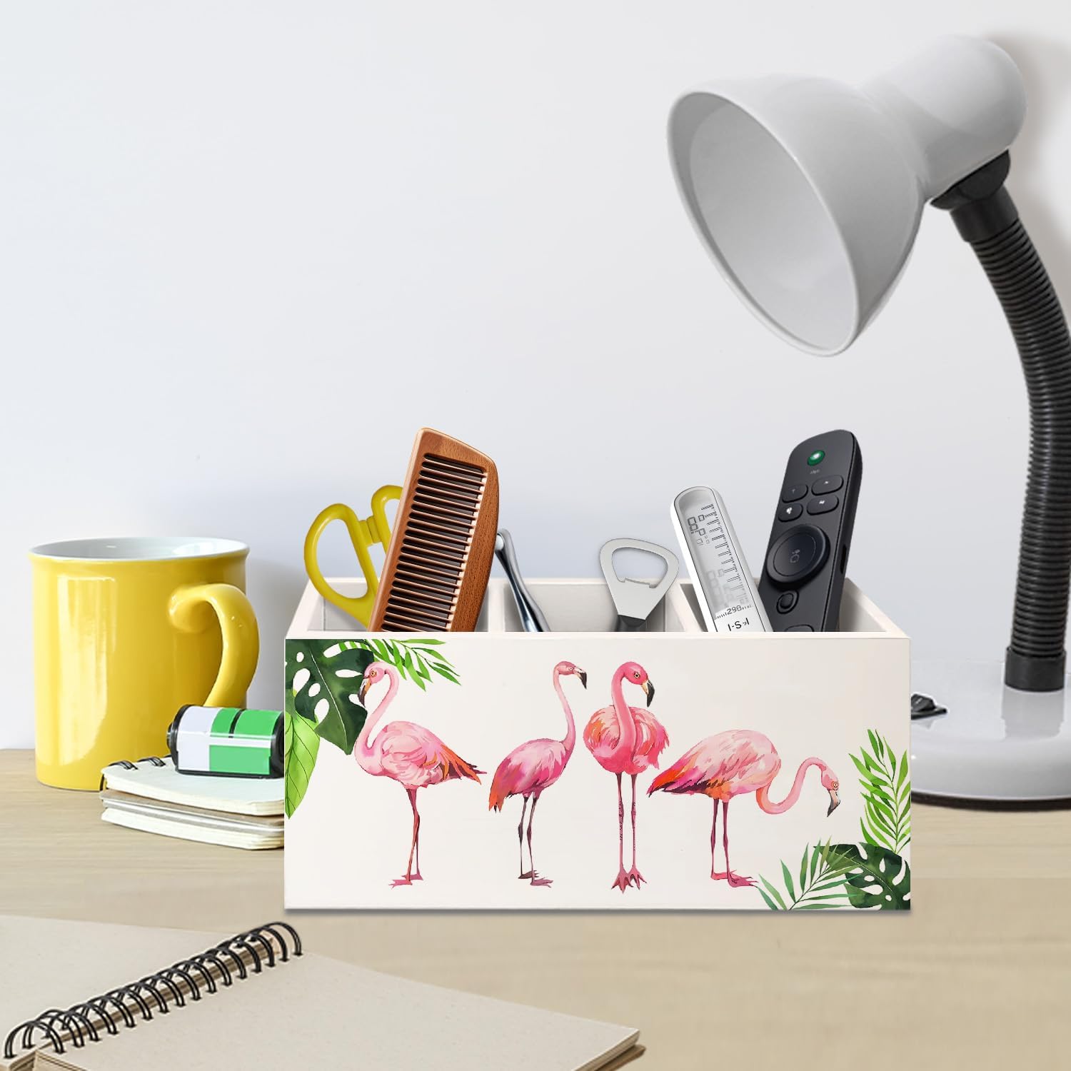 AQYIP トロピカルピンクフラミンゴウッドメイクアップブラシ歯ブラシホルダーオーガナイザー バニティバスルーム用 ピンクフラミンゴ