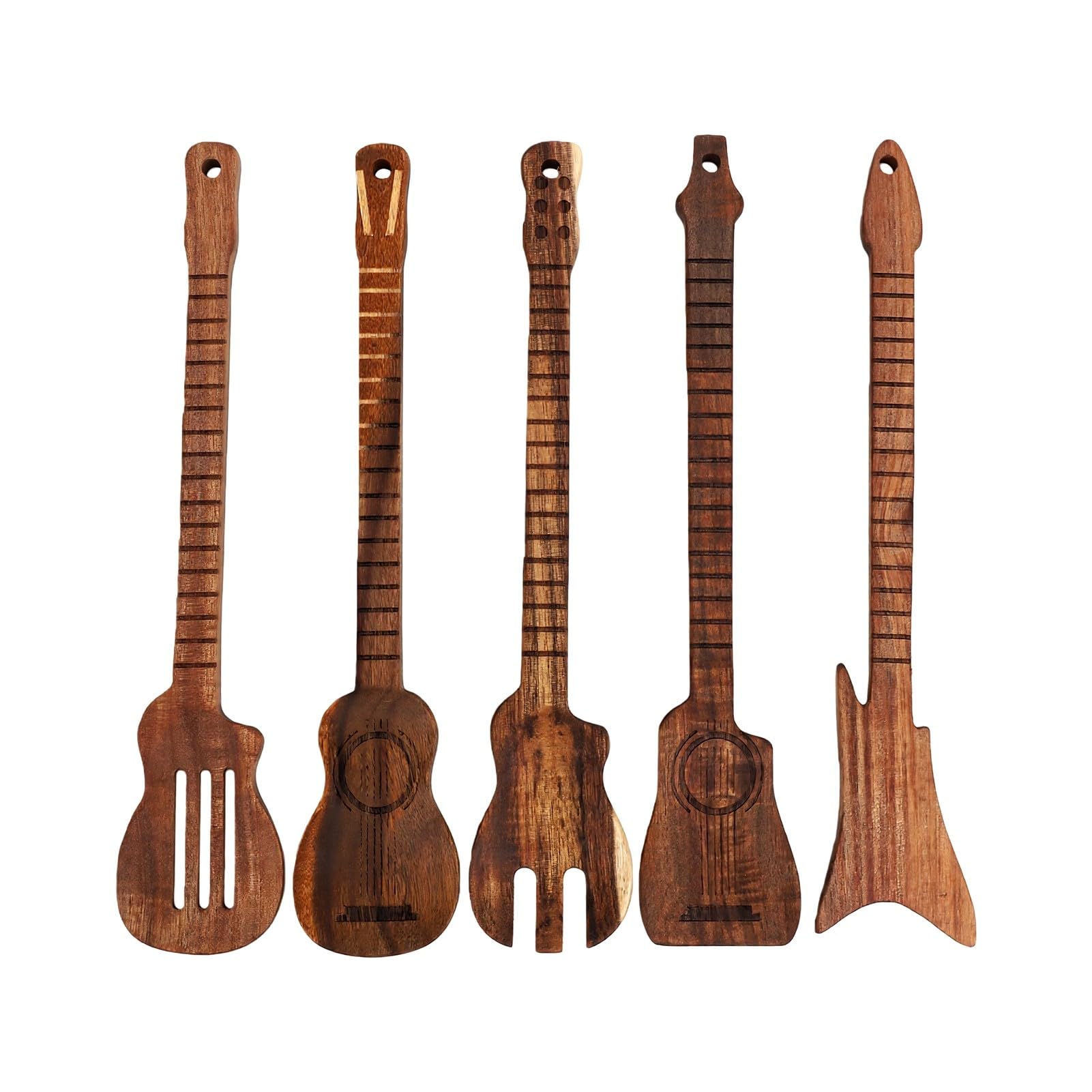 Utensilios de cocina únicos de madera con diseño detallado de guitarras