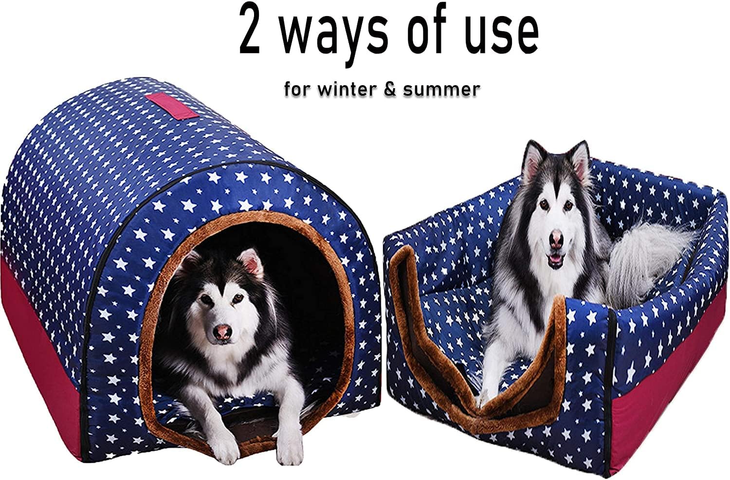 Large Dog House Indoor Cozy Cottage House Shaped Pet Bed Foldable Cat Cave Pet Bed with Warm Plush Cushion, Zipper Design Detachable Washable Pet Tent