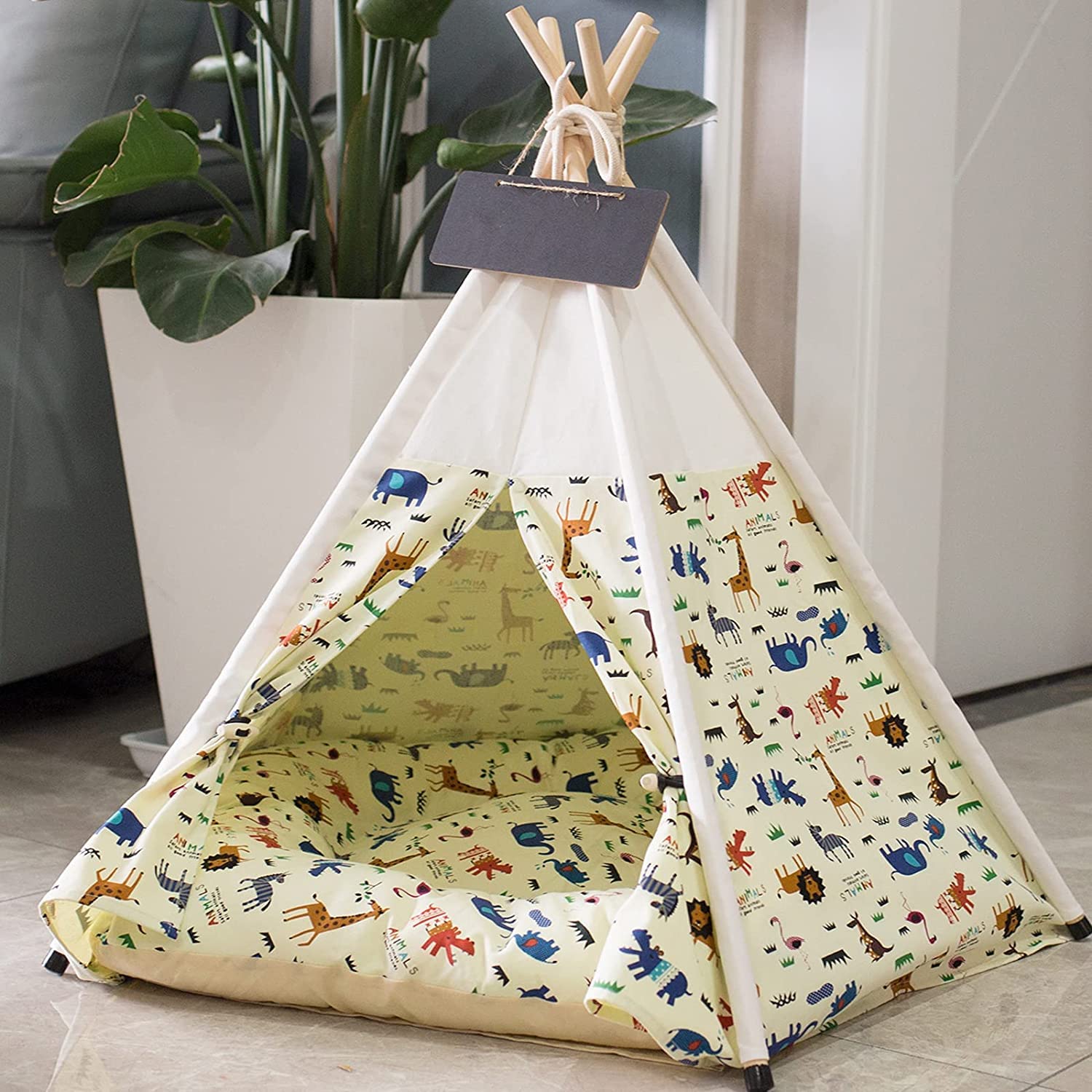 Jomifin Pet Teepee Tent with Mat for Large Dogs Cats Portable Dog(Puppies) House Indoor Outdoor (Multicolor)