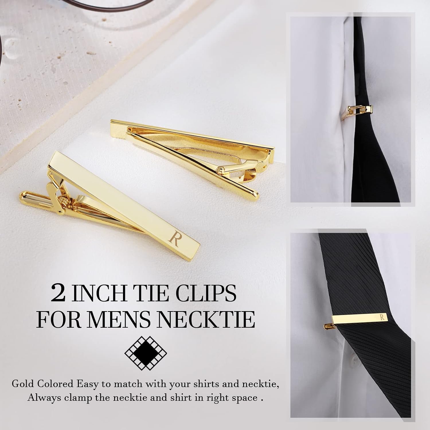 HAWSON Cufflinks for Men, Tie Clips for Boys, Tie Pin for Men, Gold Color Jewelry Set, Boxed Gift Packing, Initial Letter Jewelry for Him