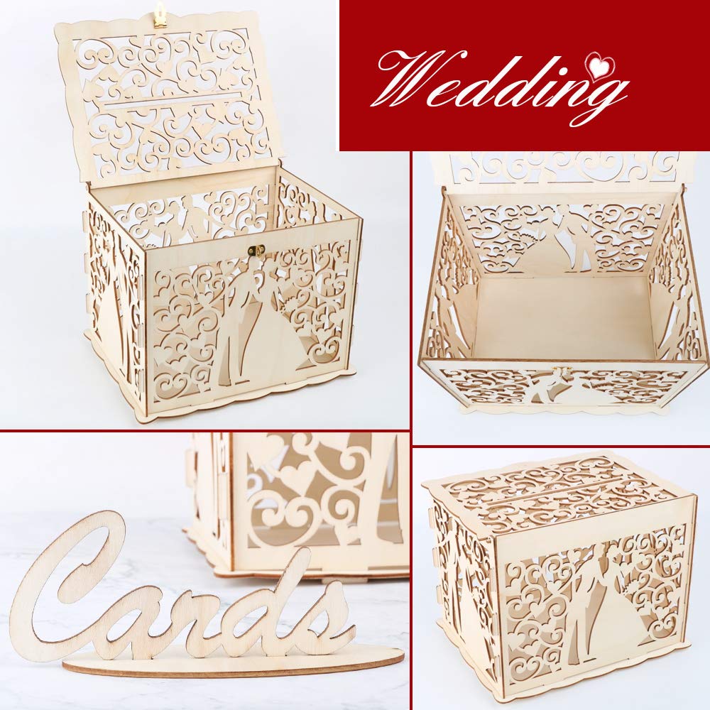 Scatola di Carte di Nozze in Legno Scatola per Biglietti di Nozze con Serratura per Matrimonio Ricevimento Anniversario Compleanno Baby Shower Laurea
