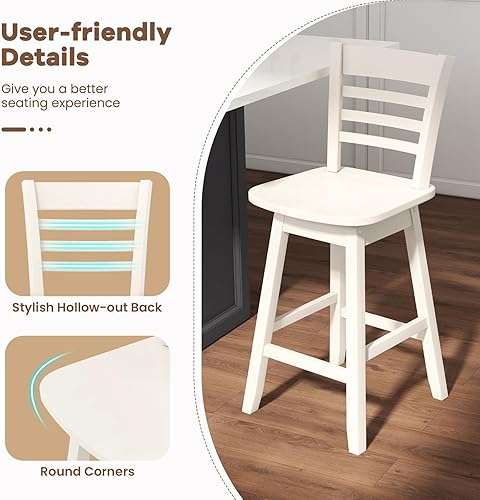 Miniatura 7 de Giantex Juego de 2 taburetes de bar de madera giratorios de 24.5 pulgadas de altura de mostrador con respaldo hueco de listones y asiento