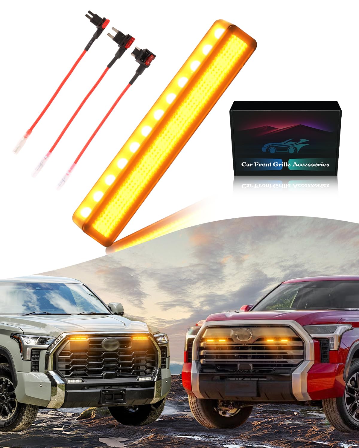 OKLSG Front Bumper LED Grill Light for 2019-2024 2025 Toyota Tundra Raptor Marker Grille Lamp Tundra Exterior Accessories (Amber Lights, 4)