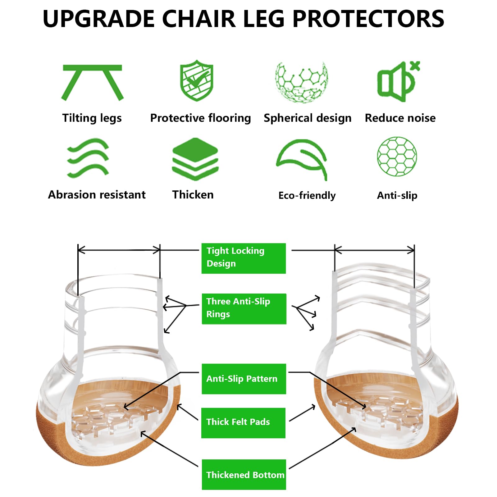 16PCS Chair Leg Floor Protectors Square 0.59-0.75 inch, Small Silicone Chair Leg Covers Caps with Felt Pads - Image 3