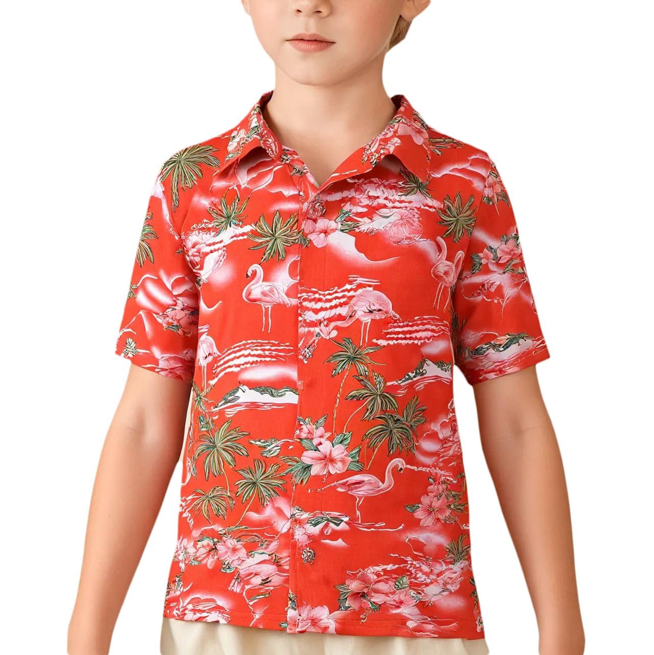 SSLR Big Boys Hawaiian Shirt, Kids Hawaiian Shirt, Flamingos Shirt Short Sleeve Luau Shirt for Kids