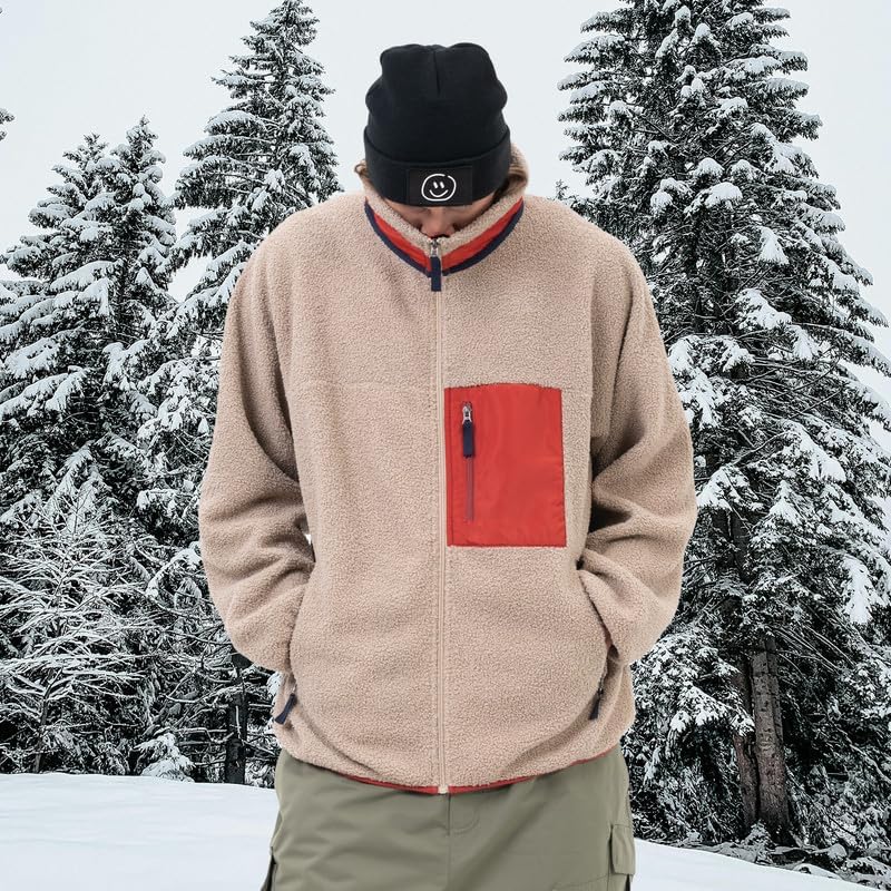 Snowshred Men's Fleece Sherpa Snow Jackets Mountain Full-Zip Ski Coat Fuzzy Snowboard Outerwear Casual Winter Streetwear