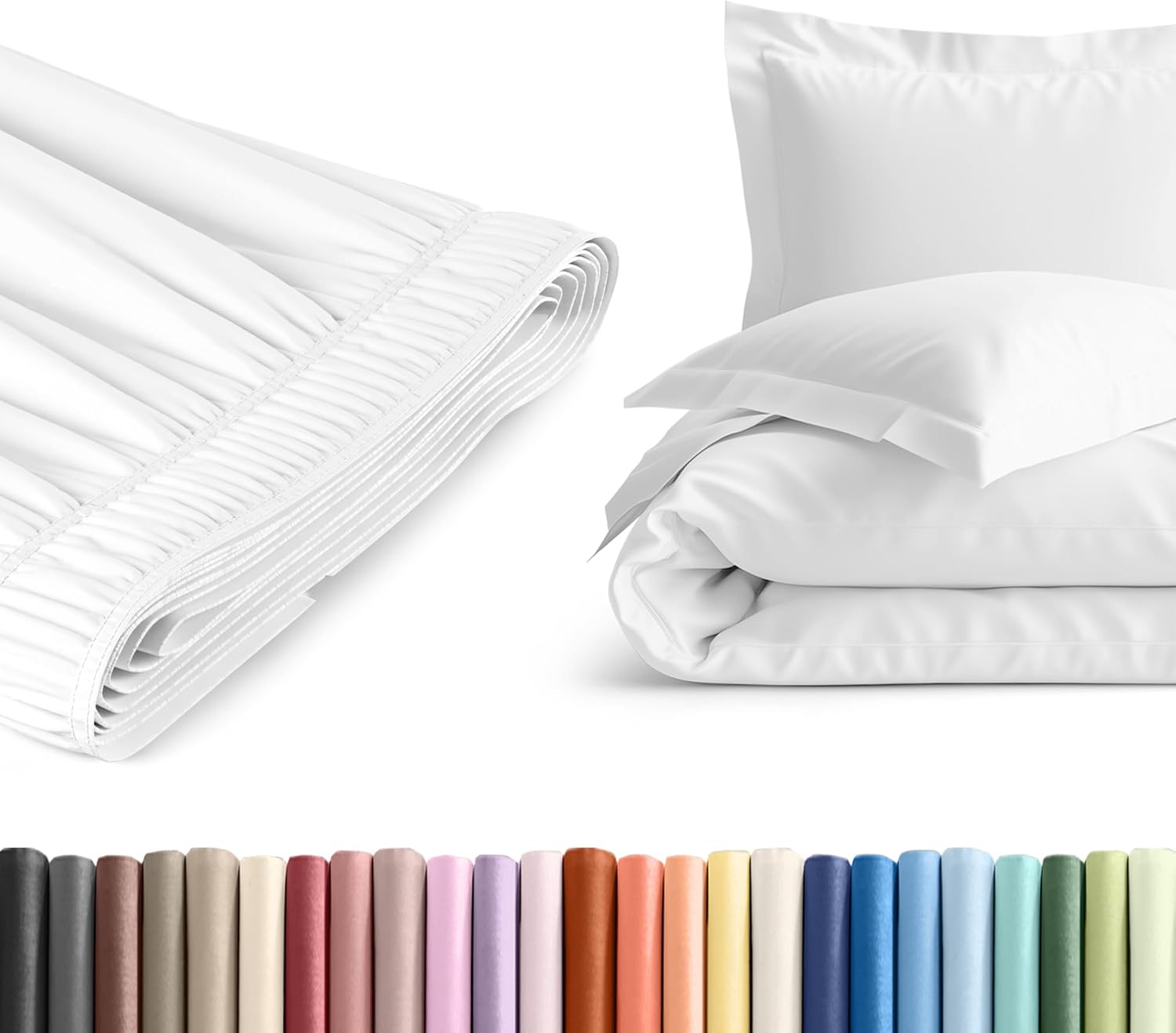 Wrap Around Dust Ruffle Bed Skirt + Duvet Cover Bundle - White - for King Size Beds with 24 Inch Drop - Elastic Strap - Adjustable Pleated Bedskirt Fabric - Wrinkle Free - For Women, Men, Kids & Teens