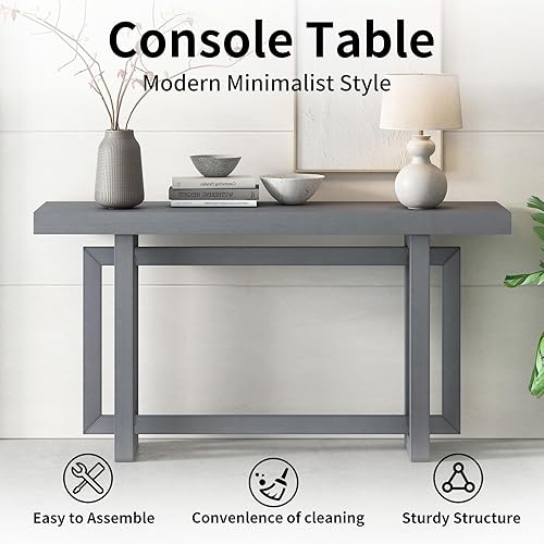 Miniatura 7 de Mesa consola de madera maciza, 59.1 pulgadas, entrada extralarga, mesa de sofá para entrada, pasillo, sala de estar, vestíbulo, estilo minimalista