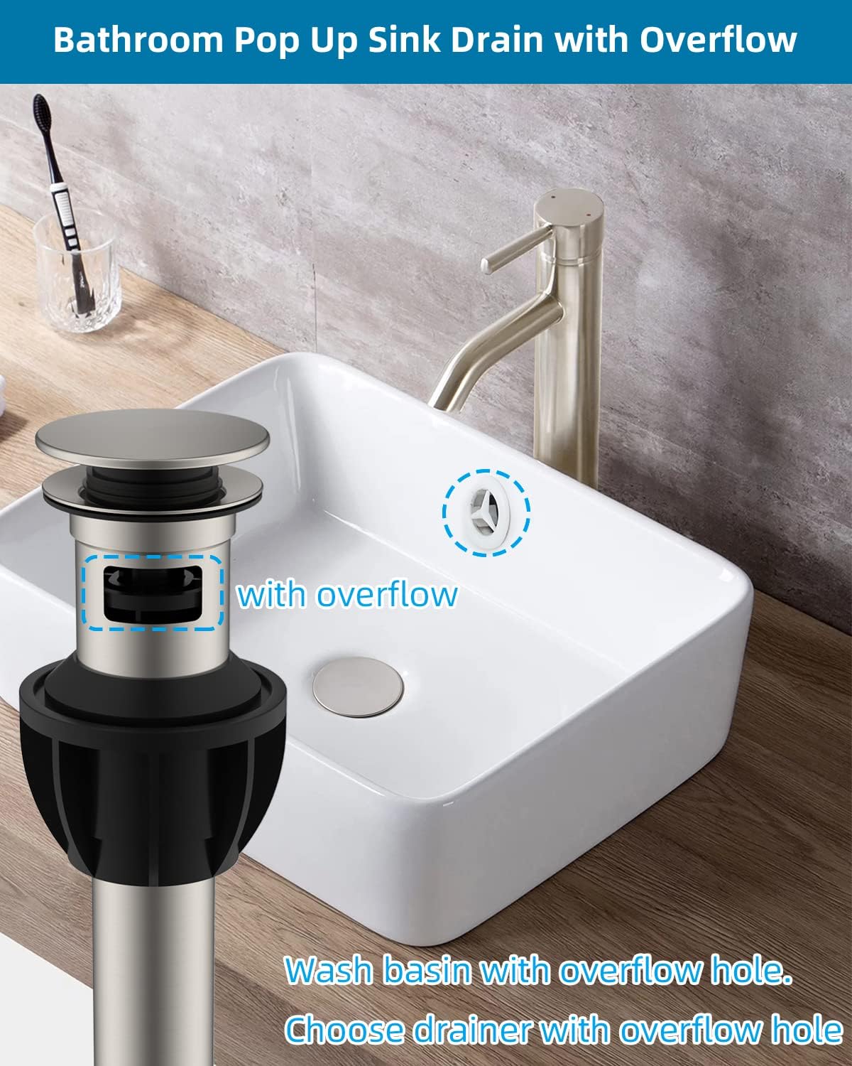 Hibbent 2 Pack All Metal Universal Bathroom Sink Stopper with 2 Pack Metal Bathroom Sink Drain