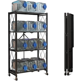 BRIGHTSHOW Storage Shelves Closet Organizer and Storage 4 Shelves Foldable Metal Shelf 71 cm x 35 cm x 120 cm H for Garage Kitchen Baker Folding Organizer Shelf Heavy Duty