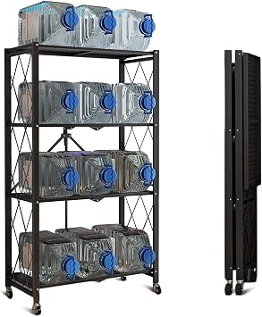 BRIGHTSHOW Storage Shelves, Closet Organiser and Storage, 4 Shelves, Foldable Metal Shelf, 71 cm x 35 cm x 120 cm H for Garage, Kitchen, Baker, Folding Organiser Shelf, Heavy Duty