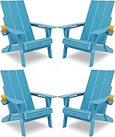 Vista 18 de Juego de 2 sillas Adirondack plegables modernas, sillas Adirondack de polietileno de alta densidad de gran tamaño con soporte para tazas, respaldo