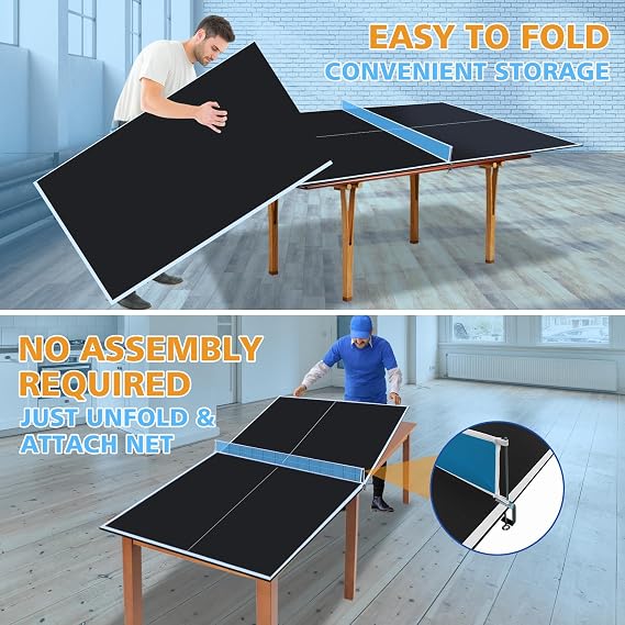 6/7/8/9 ft Ping Pong Conversion Top with Net Set for Billiard and Pool Tables - Regulation Top Converts Billiards into Ping Pong Table - Includes Foam Padding for Protection